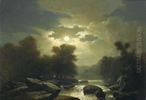 Bergbach Im Mondschein by Alexandre Calame