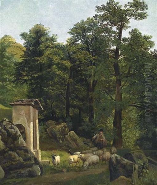Landschaft Mit Kleiner Kapelle Und Tieren (collab. W/eugene Verboeckhoven) - view 1