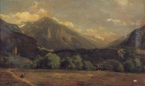Alpenlandschaft, Im Vordergrund Zwei Figuren by Alexandre Calame
