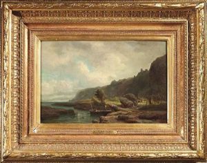 Kustenlandschaft - Am Ufer Trocknen Fischer Ihre Netze by Alexandre Calame