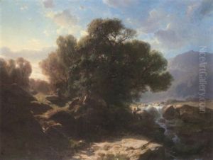 Baumgruppe In Weitem Bergtal by Alexandre Calame