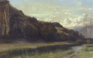 Wiese Mit Felsen Und Waldchen by Alexandre Calame