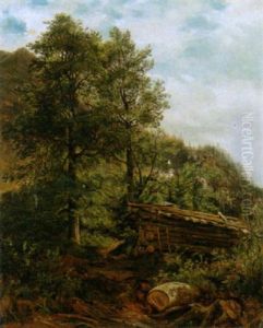Gebirgslandschaft Mit Einem Holzstapel