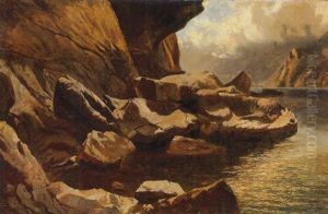 Falaises Et Rocher Au Bord Du Lac Des Quatres-cantons by Alexandre Calame