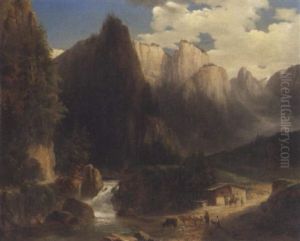 Berglandschaft Mit Hirten Und Tieren