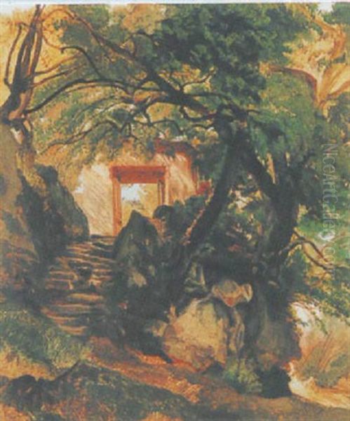 Escalier Et Portail Dans Un Bosquet - view 1