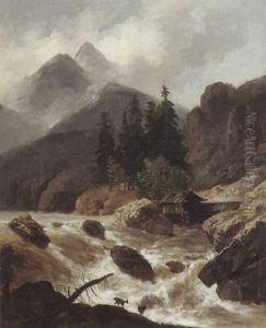 Alplandschaft Mit Bergbach by Alexandre Calame