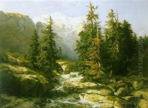 Paysage De Montagne Avec Torrent by Alexandre Calame