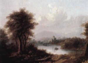 Sommerliche Fluslandschaft Mit Verstecktem Kastell