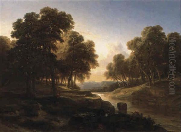 Soleil Couchant Derriere Une Foret - view 1