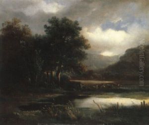 Etang Avec Personnage Et Betail