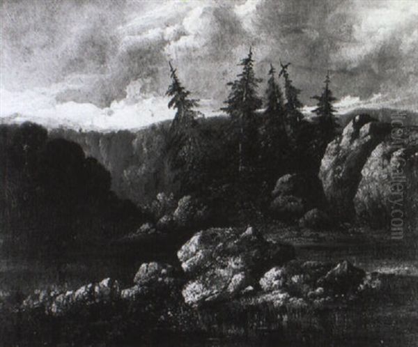 Paysage Alpestre Aux Rochers Et ,piceas - view 1
