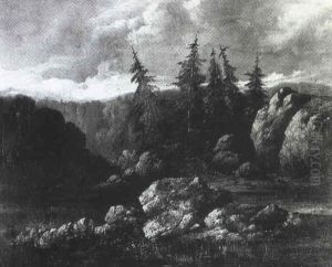 Paysage Alpestre Aux Rochers Et Epiceas Paysage Alpestre Aux Rochers Et Epiceas