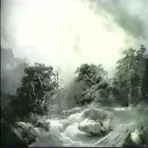 Wildbach Und Baume Bei Gewitter by Alexandre Calame