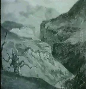 Vallee De Montagne Vue D'en Haut, Troncs D'arbres by Alexandre Calame