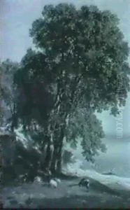 Weidende Ziegen Am Seeufer (genfer See?) by Alexandre Calame