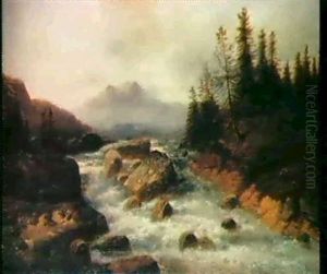 Landschaft Mit Reissendem Bergbach