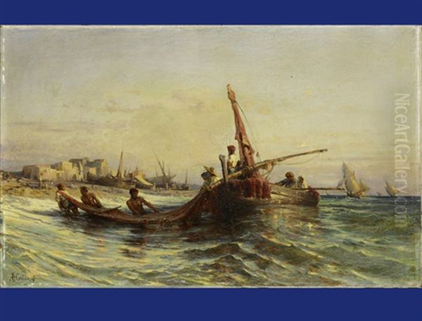 Untitled (coast Line With Sailboats And Fishermen) - view 1