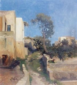 Gartenpartie Mit Hausern In Nordafrika by Arthur Calame