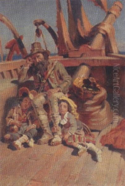 Vater Mit Kindern Auf Einem Schiff - view 1