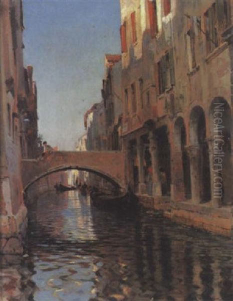 Blick Auf Einen Kanal In Venedig Mit Palasten Und Figuren - view 1