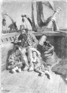 Vater Mit Kindern Auf Einem Schiff by Arthur Calame