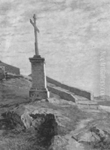 Kreuz Am Cap Bordighera Mit Steintreppe Im Hintergrund by Arthur Calame