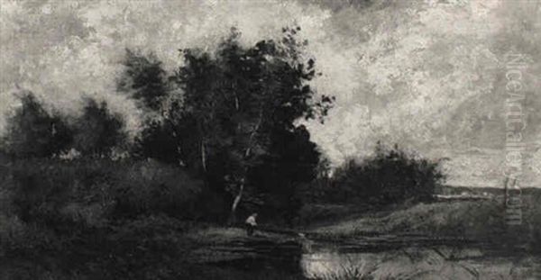 Herbstlandschaft Mit Einsamen Angler - view 1