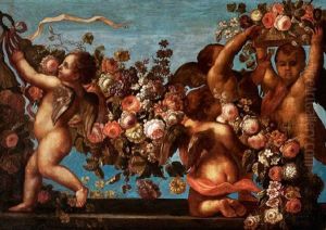 Stillleben Mit Putten Und Blumengirlanden by Giacinto Calandrucci