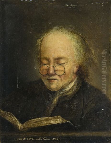 Mann Mit Zwicker, In Einem Buch Lesend - view 1