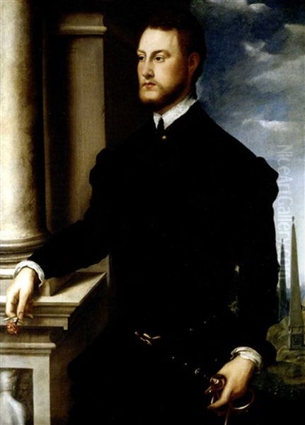 Portrait Of A Young Bearded Gentleman Holding A Carnation In One Hand And The Hilt Of A Sword In The Other - view 1