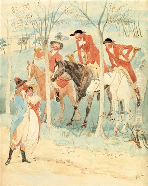 The Three Jovial Huntsmen Surprise A Young Couple by Randolph Caldecott