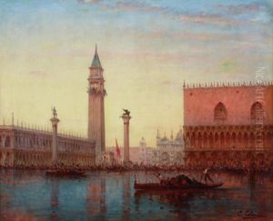 A View Of Piazza San Marco From Across The Lagoon, Venice by Charles Clement Calderon