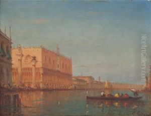 Gondole Et Voilier Devant Le Palais Des Doges, Venise