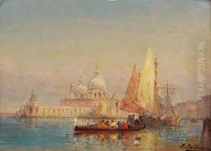 Gondoles Et Voiliers Devant La Dogana De Venise