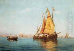 Boats In The Venetian Lagoon by Charles Clement Calderon