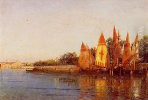 Bateaux Et Gondoles, Devant Le Jardin Francais A Venise