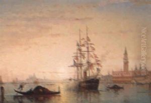 A Steamboat Before The Doge's Palace by Charles Clement Calderon