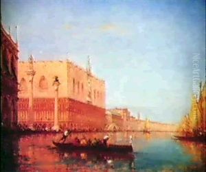 Gondolas On The Grand Canal By The Doge's Palace, Venice by Charles Clement Calderon