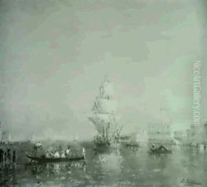Venise: Trois-mats Devant Le Palais Des Doges by Charles Clement Calderon