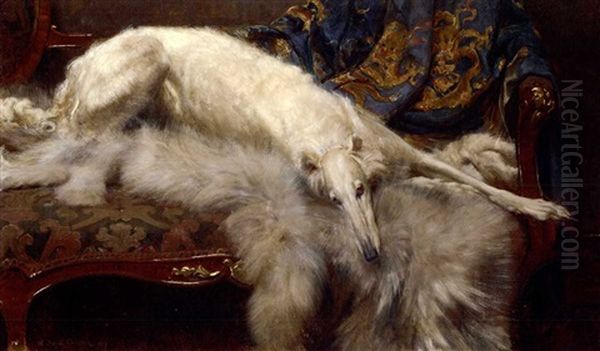 A Lady Of Quality - A Borzoi On A Chaise Longue - view 1