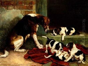 A Foxhound With Her Puppies by Edmund Caldwell