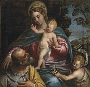 The Holy Family With The Infant Saint John The Baptist, In A Mountainous Landscape by Benedetto Caliari