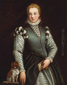 Bildnis Eines Madchens Mit Einem Hundchen (ritratto Di Giovinetta Con Un Cagnolino) by Benedetto Caliari