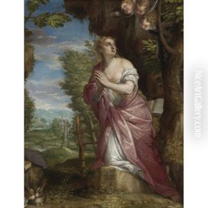 The Penitent Magdalene In A Landscape by Carlo Caliari