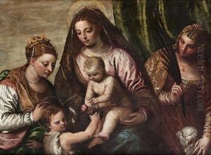The Madonna And Child With The Infant Saint John The Baptist, Saint Agnes And Saint Catherine by Carlo Caliari