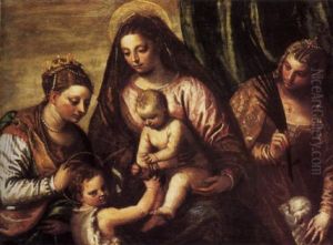 The Madonna And Child With The Infant Saint John The Baptist, Saint Elizabeth And A Female Martyr by Carlo Caliari