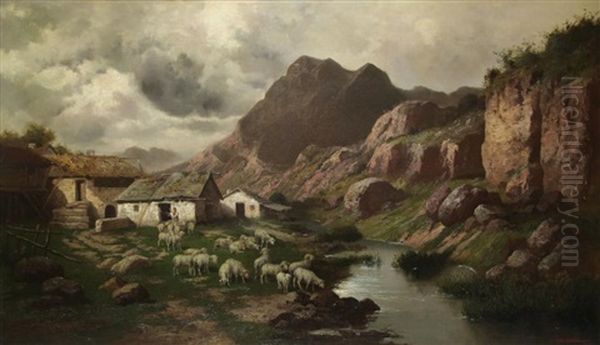 Flock Of Sheep In Landscape - view 1