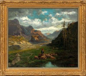 Italian Mountain Landscape With Shepherd by John (Giovanni) Califano