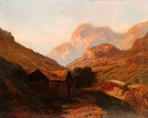 Italian Mountain Landscape With Alpine Cabin